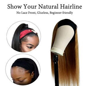 Human Hair Headband Wigs for Black Women (16 Inch, Ombre-1b27 Straight)