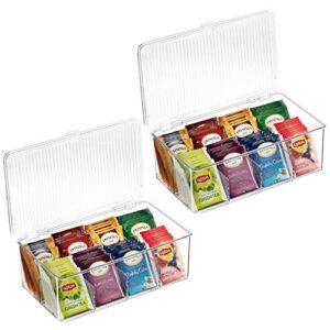 2 Pack Stackable Plastic Tea Bag Organizer - Storage Bin Box for Kitchen Cabinets, Countertops, Pantry - Holds Beverage Bags, Cups, Pods, Packets, Condiment Accessories Holder