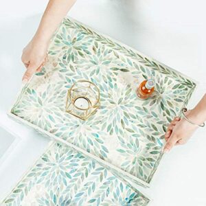 I-lan Creative Rectangular Mother of Pearl Shell Severing Tray Lacquer Wooden Decorative Tray Handmade Shell Serving Tray (35cm)