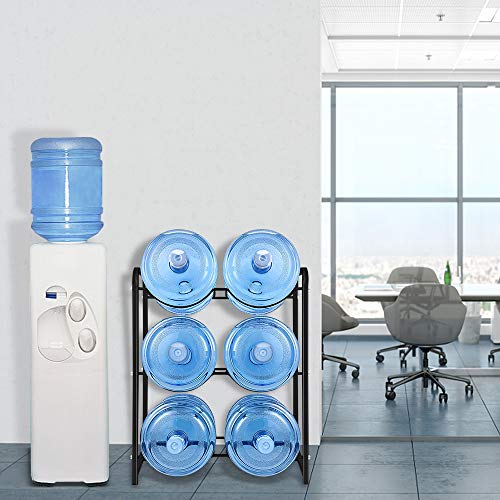 Water Bottle Storage Rack, 3-Tier Reinforced Carbon Steel Water Jug Holder for 6 Bottles of 5-Gallon Water Cooler Bottles Organizer for Office, Family, Garages, Restaurant, and Gym. Black