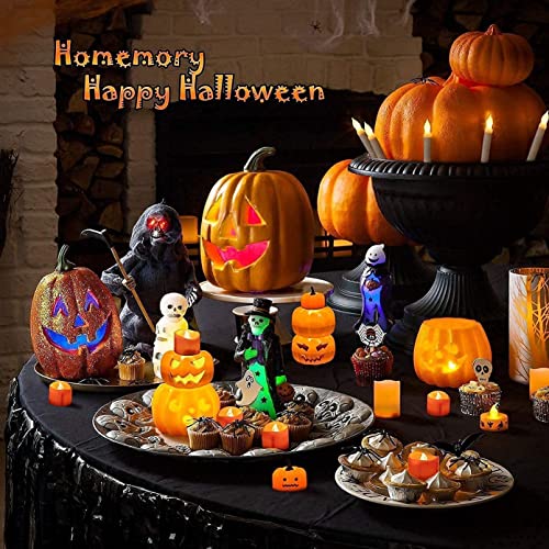 Homemory 24 Pcs Orange LED Tealight Candles with 24 Pcs Orange Halloween Luminary Bags