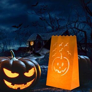 Homemory 24 Pcs Orange LED Tealight Candles with 24 Pcs Orange Halloween Luminary Bags