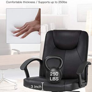 Office Chair Desk Chair Computer Chair with Lumbar Support PU Leather Executive Ergonomic Chair Rolling Swivel Adjustable Task Chair for Men(Black)