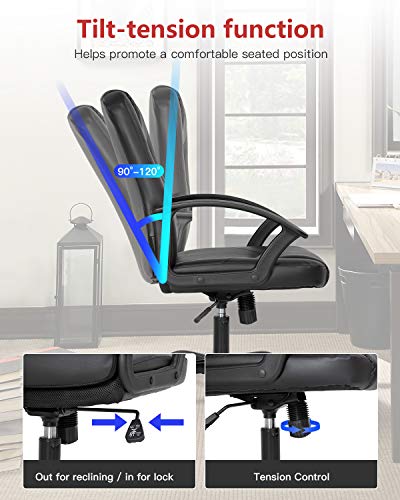 Office Chair Desk Chair Computer Chair with Lumbar Support PU Leather Executive Ergonomic Chair Rolling Swivel Adjustable Task Chair for Men(Black)