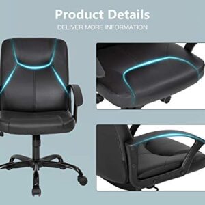 Office Chair Desk Chair Computer Chair with Lumbar Support PU Leather Executive Ergonomic Chair Rolling Swivel Adjustable Task Chair for Men(Black)