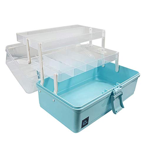 WEWLINE Sewing Storage Organizer Box 13-Inch Art Storage Box Craft Organizer 3-Layers with Handle Craft Art Bin Portable for Home School Office Travel