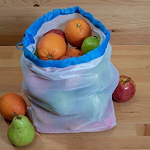 Premium Reusable Mesh Produce Bags With Drawstring - Mesh Produce Bags With Tare Weight - Set of 9 Reusable Grocery Bags - Washable Produce Bags for Fruit and Veg - BPA Free Mesh Bags for Vegetables