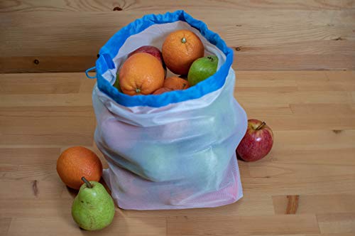 Premium Reusable Mesh Produce Bags With Drawstring - Mesh Produce Bags With Tare Weight - Set of 9 Reusable Grocery Bags - Washable Produce Bags for Fruit and Veg - BPA Free Mesh Bags for Vegetables