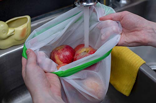 Premium Reusable Mesh Produce Bags With Drawstring - Mesh Produce Bags With Tare Weight - Set of 9 Reusable Grocery Bags - Washable Produce Bags for Fruit and Veg - BPA Free Mesh Bags for Vegetables