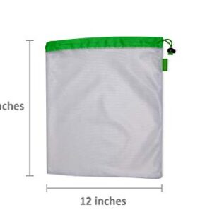 Premium Reusable Mesh Produce Bags With Drawstring - Mesh Produce Bags With Tare Weight - Set of 9 Reusable Grocery Bags - Washable Produce Bags for Fruit and Veg - BPA Free Mesh Bags for Vegetables