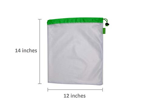 Premium Reusable Mesh Produce Bags With Drawstring - Mesh Produce Bags With Tare Weight - Set of 9 Reusable Grocery Bags - Washable Produce Bags for Fruit and Veg - BPA Free Mesh Bags for Vegetables