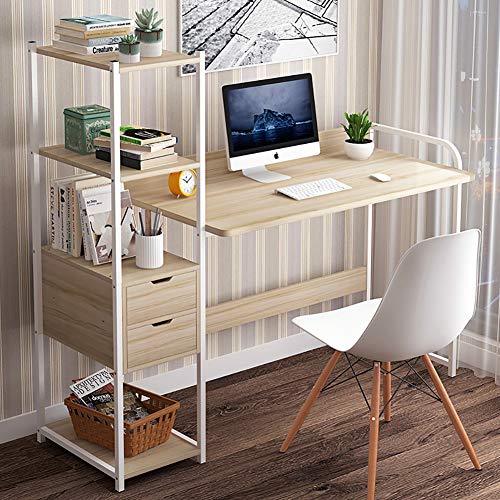 Computer Desk with 2 Drawers,Modern Writing Desk with Bookshelf,L Shaped Pc Laptop Table Sturdy Office Desk Workstation for Home