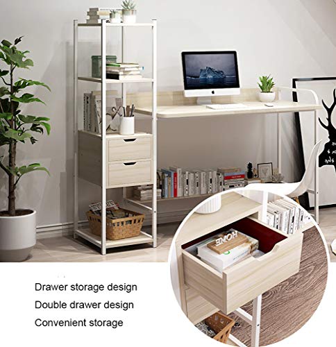 Computer Desk with 2 Drawers,Modern Writing Desk with Bookshelf,L Shaped Pc Laptop Table Sturdy Office Desk Workstation for Home