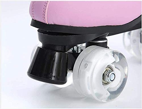 Roller Skates for Women, Classic Double-Row Roller Skates Pu Leather Roller Skate Boys and Girls Unisex Indoor and Outdoor Skates, Easy Carrying (Pink Flash Wheel,9)