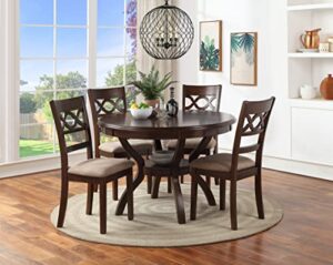new classic furniture cori 5-piece round dining set with 1 table and 4 chairs, brown cherry