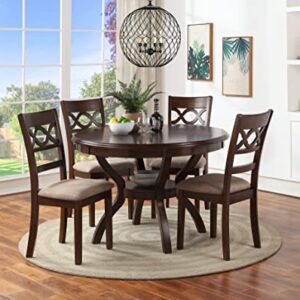 New Classic Furniture Cori 5-Piece Round Dining Set with 1 Table and 4 Chairs, Brown Cherry