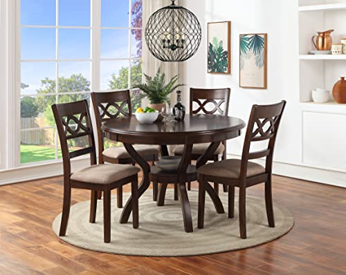 New Classic Furniture Cori 5-Piece Round Dining Set with 1 Table and 4 Chairs, Brown Cherry