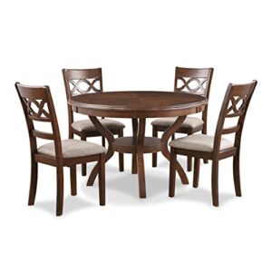 New Classic Furniture Cori 5-Piece Round Dining Set with 1 Table and 4 Chairs, Brown Cherry