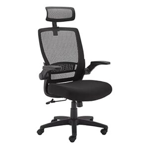amazon basics ergonomic adjustable high-back mesh chair with flip-up arms and headrest, upholstered mesh seat - black