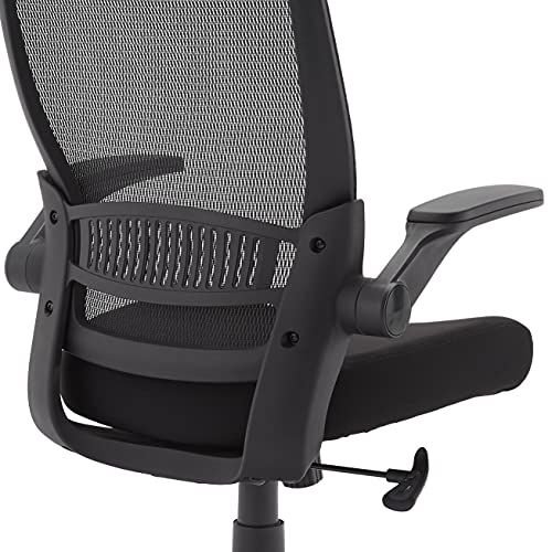 Amazon Basics Ergonomic Adjustable High-Back Mesh Chair with Flip-Up Arms and Headrest, Upholstered Mesh Seat - Black