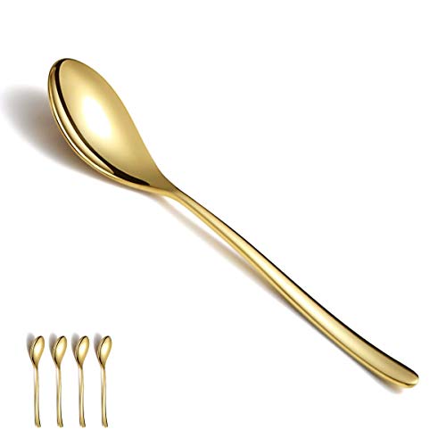 Gold Soup Spoons 4 Pieces, Homquen Stainless Steel 8.1" Smooth Edge Modern Design Spoon Silverware Set Dinner Spoon Table Spoon, Dessert Spoon Dishwasher Safe