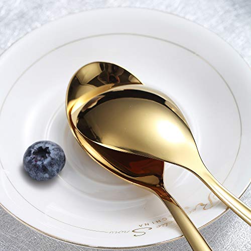 Gold Soup Spoons 4 Pieces, Homquen Stainless Steel 8.1" Smooth Edge Modern Design Spoon Silverware Set Dinner Spoon Table Spoon, Dessert Spoon Dishwasher Safe