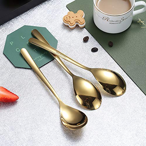 Gold Soup Spoons 4 Pieces, Homquen Stainless Steel 8.1" Smooth Edge Modern Design Spoon Silverware Set Dinner Spoon Table Spoon, Dessert Spoon Dishwasher Safe