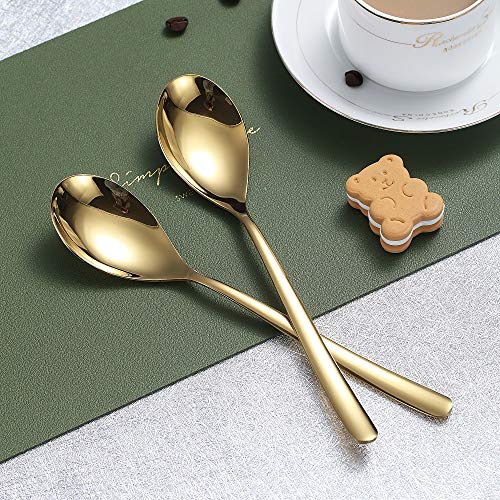 Gold Soup Spoons 4 Pieces, Homquen Stainless Steel 8.1" Smooth Edge Modern Design Spoon Silverware Set Dinner Spoon Table Spoon, Dessert Spoon Dishwasher Safe