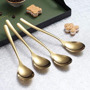 Gold Soup Spoons 4 Pieces, Homquen Stainless Steel 8.1" Smooth Edge Modern Design Spoon Silverware Set Dinner Spoon Table Spoon, Dessert Spoon Dishwasher Safe