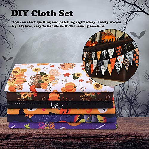 Junejour 6pcs Halloween Style Cotton Craft Fabric 25cm x 25cm Sewing Patchwork Cloths DIY Craft Squares Fabric Halloween Pumpkin Ghost Floral Pattern for DIY Art Crafts