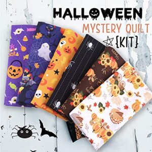 Junejour 6pcs Halloween Style Cotton Craft Fabric 25cm x 25cm Sewing Patchwork Cloths DIY Craft Squares Fabric Halloween Pumpkin Ghost Floral Pattern for DIY Art Crafts