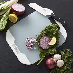Sabatier Plastic Cutting Board with Non-Slip Edges, Dishwasher- Safe Poly Chopping Board for Kitchen with Easy Grip Handle, 11-inch x14-inch, White