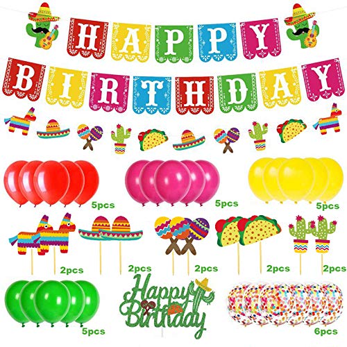 Mexican Themed Birthday Party Supplies Kit Fiesta Taco Party Decorations For Kid Include Banner Cake Topper Party Supplies Set 40Pce By Heidaman