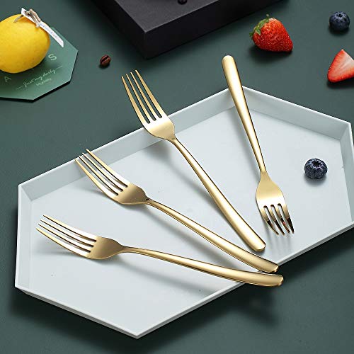 Gold Dinner Forks 4 Pieces, Homquen Sturdy Stainless Steel 8.1" Modern Design Forks Set, Table Fork, Salad Fork With Smooth Edge Dishwasher Safe