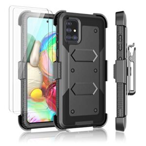 njjex rugged case for samsung galaxy a71 5g, for galaxy a71 case + tempered glass screen protector [2 pack], [nbeck] shockproof heavy duty locking swivel holster belt clip kickstand hard cover [black]