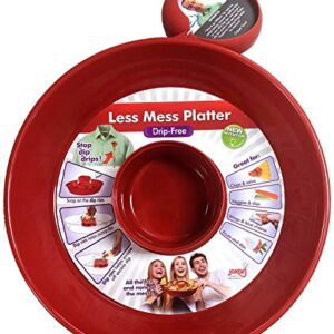 Jokari Less Mess Drip Free Chips and Dip 14 Inch Serving Bowl. Rimmed Platter to Scrape Extra Dip, Sauce, Queso, Salsa Guac or Dressing Off Chips, Fruit, Veggies, Soft or Hard Pretzels, Wings and More