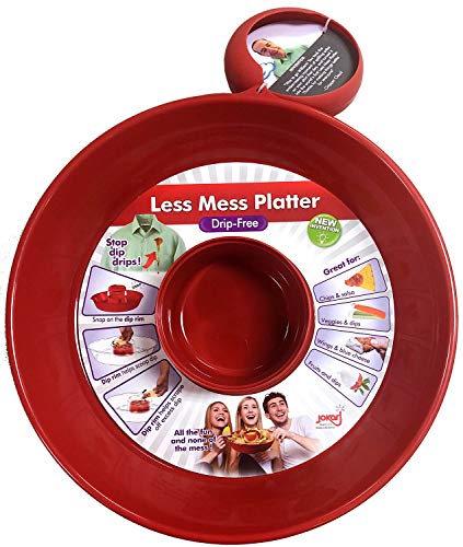 Jokari Less Mess Drip Free Chips and Dip 14 Inch Serving Bowl. Rimmed Platter to Scrape Extra Dip, Sauce, Queso, Salsa Guac or Dressing Off Chips, Fruit, Veggies, Soft or Hard Pretzels, Wings and More