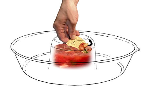 Jokari Less Mess Drip Free Chips and Dip 14 Inch Serving Bowl. Rimmed Platter to Scrape Extra Dip, Sauce, Queso, Salsa Guac or Dressing Off Chips, Fruit, Veggies, Soft or Hard Pretzels, Wings and More