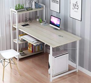 topyl computer desk with shelves,modern writing desk with storage bookshelf reversible study office table,easy to assemble