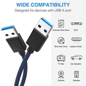 ANDTOBO USB 3.0 A to A Male Cable 3.3 FT, USB 3.0 Male to Male Cable Double End USB Cord Compatible with Hard Drive Enclosures DVD Player Laptop Cooler - Blue