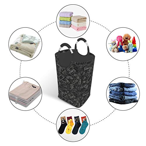 Duduho Video Game Controller Black Laundry Basket with Handles Laundry Hamper Toys Storage Organizer Foldable Bucket Washing Bin Dirty Clothes Bag for Home Bathroom Bedroom Dorm