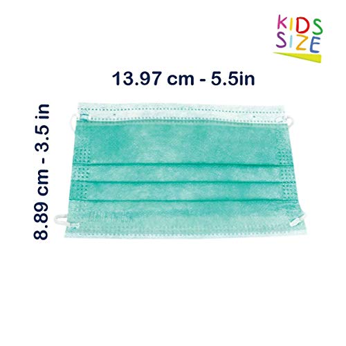 DermSource MADE IN USA - Kids 3-Layer Disposable Face Masks - Breathable Face Covering for Boys and Girls (25 Kids Masks - Green)