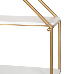 Kate and Laurel Lintz Glam Octagon Wall Shelf, 24 x 24, White and Gold, Modern 4-Tier Geometric Shelves for Wall