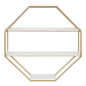 Kate and Laurel Lintz Glam Octagon Wall Shelf, 24 x 24, White and Gold, Modern 4-Tier Geometric Shelves for Wall