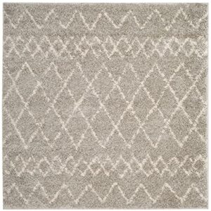 safavieh berber shag collection 3' square light grey/cream ber165b moroccan non-shedding living room bedroom dining room entryway plush 1.25-inch thick area rug