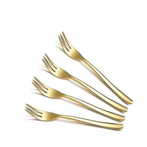 gold dessert forks 4 pieces, homquen 6" modern design stainless steel tea fork set, small cake fork, fruit forks silver for parties events wedding dishwasher safe