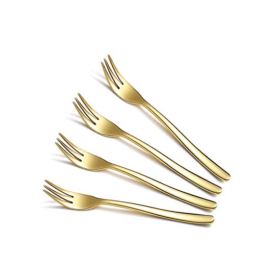 Gold Dessert Forks 4 Pieces, Homquen 6" Modern Design Stainless Steel Tea Fork Set, Small Cake Fork, Fruit Forks Silver For Parties Events Wedding Dishwasher Safe