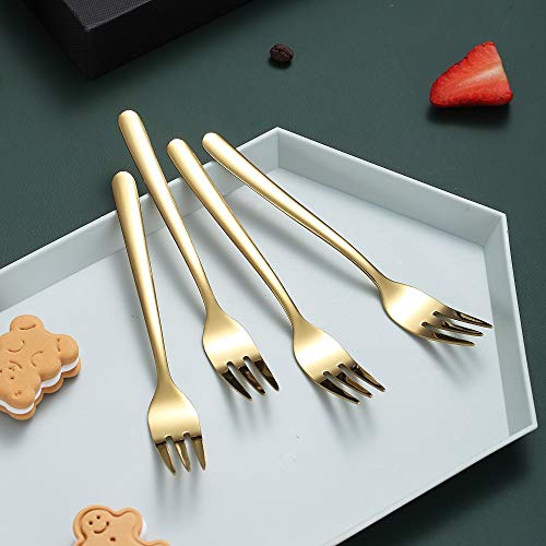 Gold Dessert Forks 4 Pieces, Homquen 6" Modern Design Stainless Steel Tea Fork Set, Small Cake Fork, Fruit Forks Silver For Parties Events Wedding Dishwasher Safe