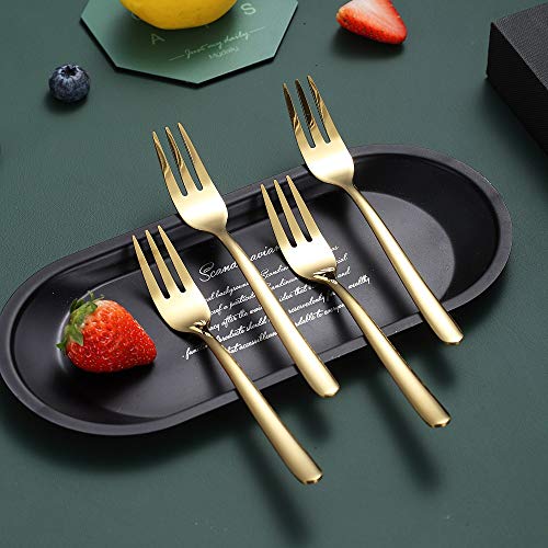 Gold Dessert Forks 4 Pieces, Homquen 6" Modern Design Stainless Steel Tea Fork Set, Small Cake Fork, Fruit Forks Silver For Parties Events Wedding Dishwasher Safe