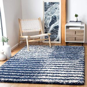 safavieh hudson shag collection 9' x 12' navy/ivory sgh298n modern abstract non-shedding living room bedroom dining room entryway plush 2-inch thick area rug